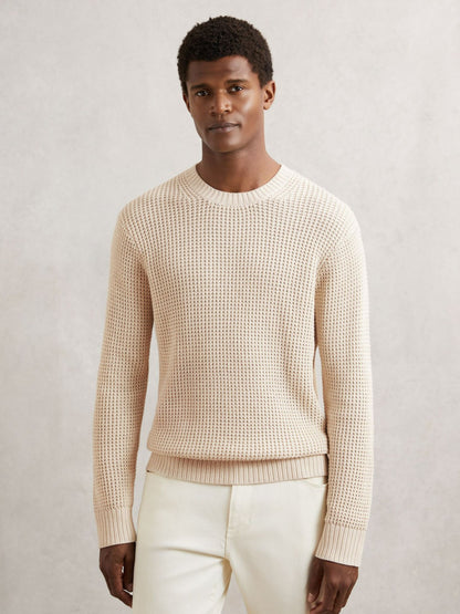 Paige Cotton Waffle-Knit Sweater in Natural Men | Reiss