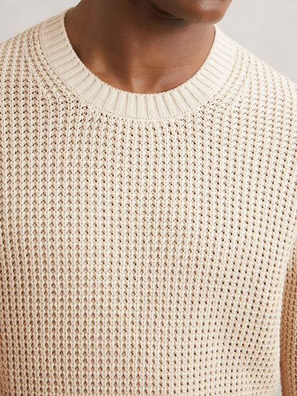 Paige Cotton Waffle-Knit Sweater in Natural Men | Reiss