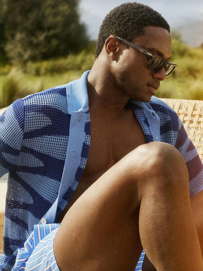 | Ché Wave Crochet Shirt in Blue Men | Reiss