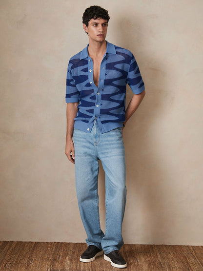 | Ché Wave Crochet Shirt in Blue Men | Reiss