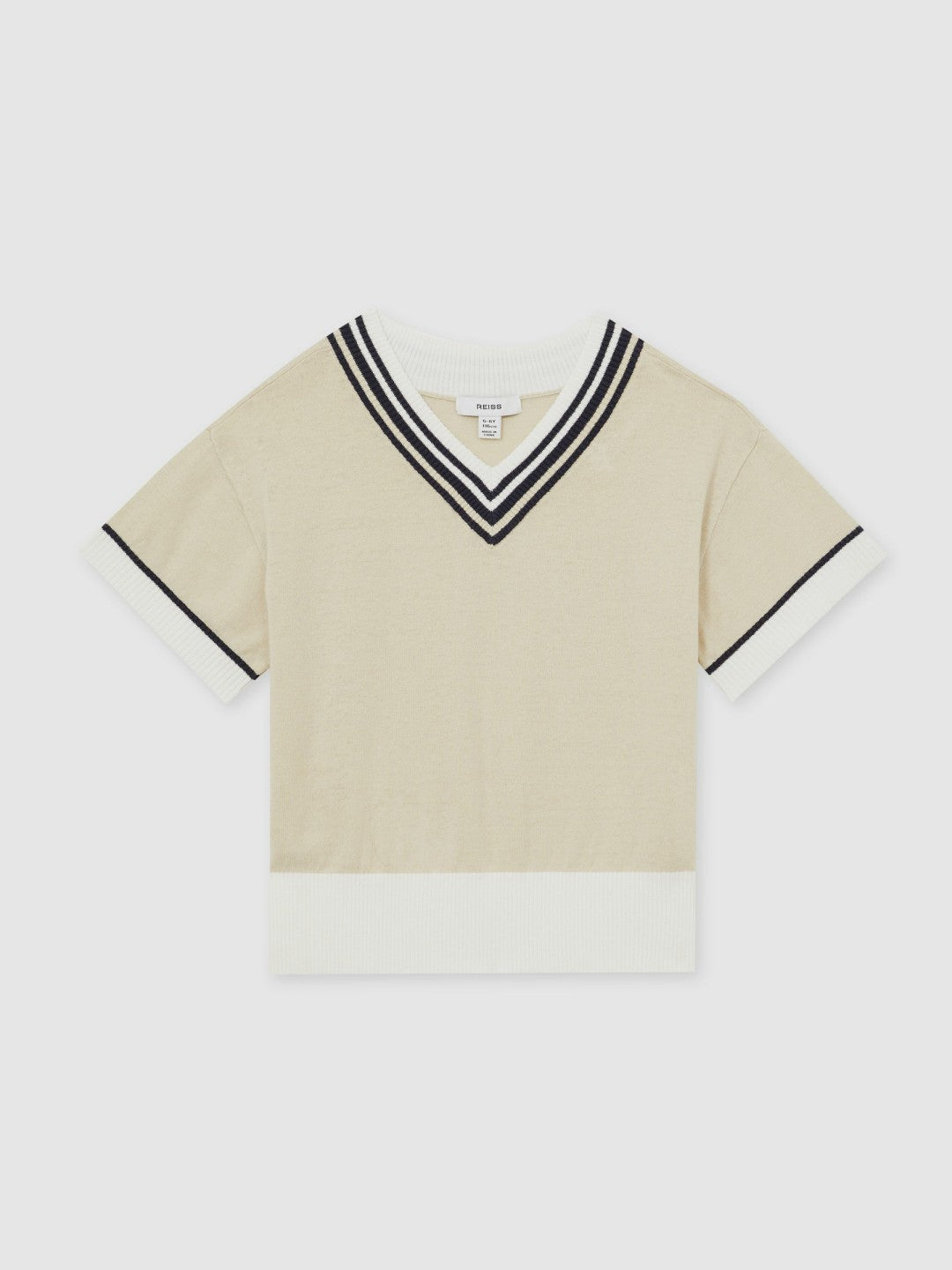 13-14 yrs Cotton-Linen Knit V-Neck Cricket Top in Neutral Children & Baby | Reiss