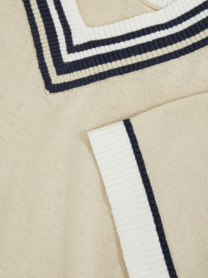 13-14 yrs Cotton-Linen Knit V-Neck Cricket Top in Neutral Children & Baby | Reiss
