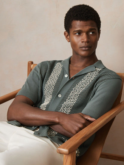 | Ché Beaded Crochet Shirt in Sage Men | Reiss