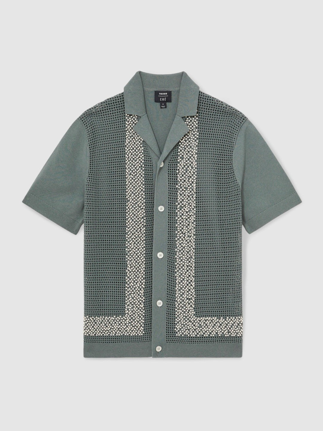 | Ché Beaded Crochet Shirt in Sage Men | Reiss
