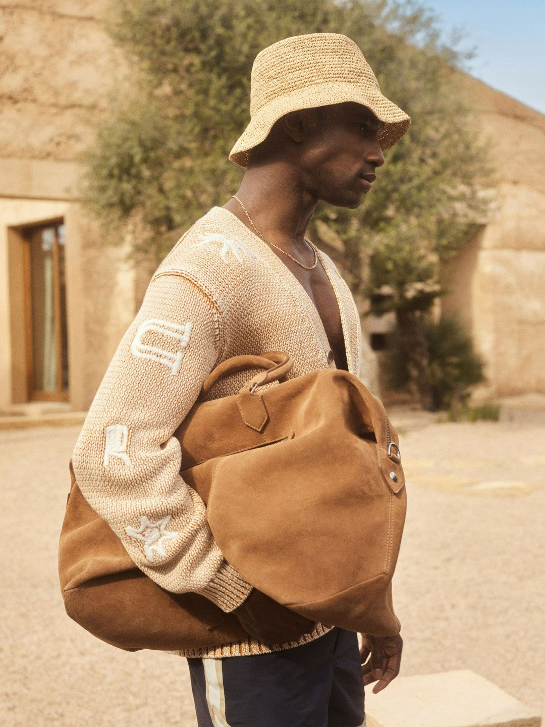 | Ché Motif-Embroidered Cardigan in Camel Men | Reiss