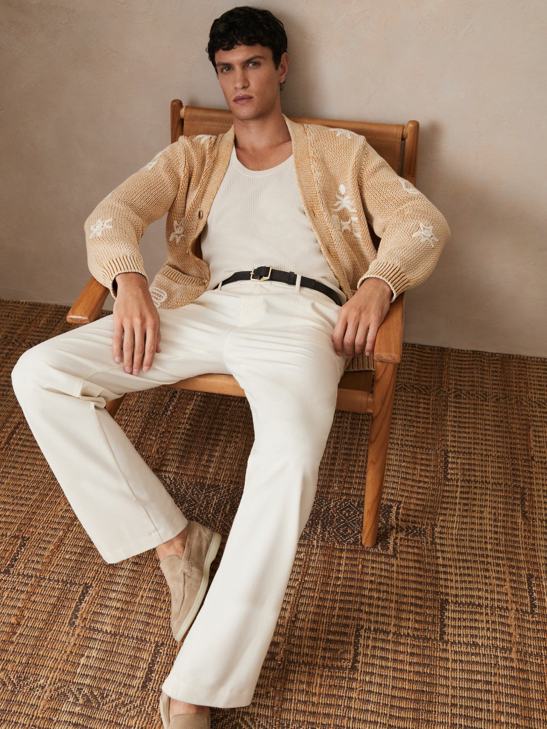 | Ché Motif-Embroidered Cardigan in Camel Men | Reiss