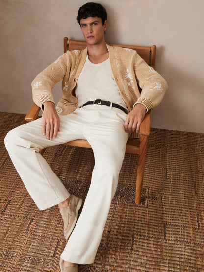 | Ché Motif-Embroidered Cardigan in Camel Men | Reiss