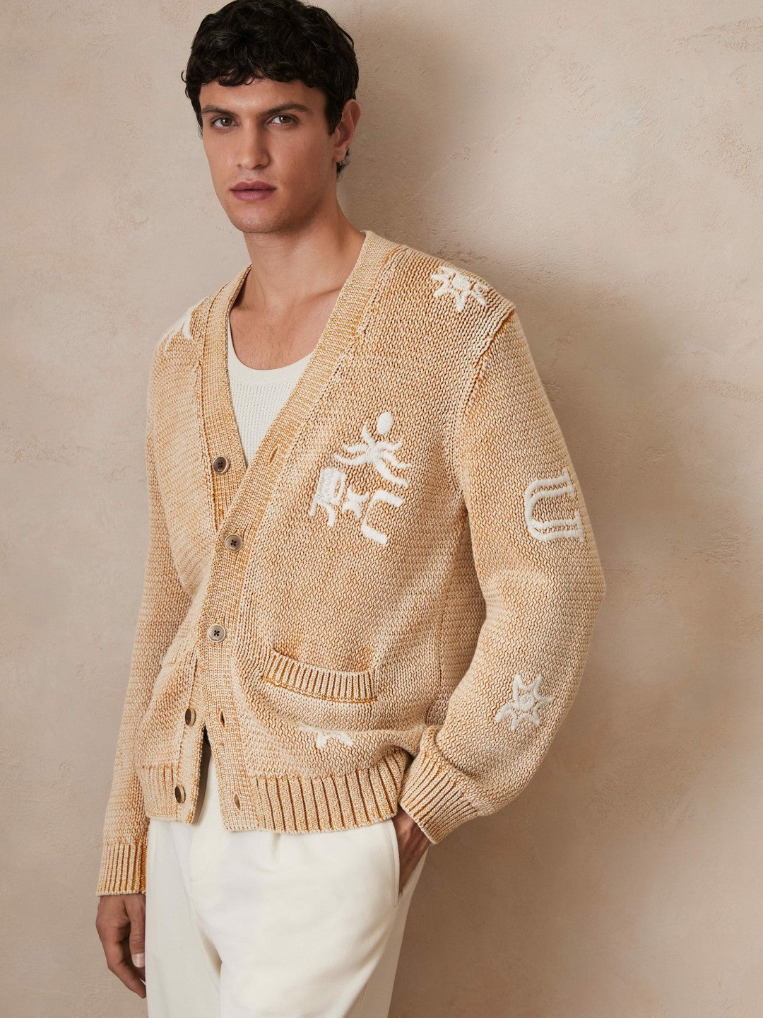 | Ché Motif-Embroidered Cardigan in Camel Men | Reiss