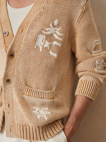 | Ché Motif-Embroidered Cardigan in Camel Men | Reiss