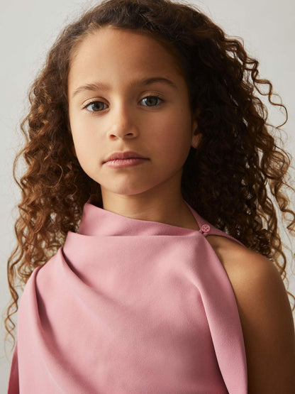 9-13 yrs One-Shoulder Draped Dress in Pink Children & Baby | Reiss