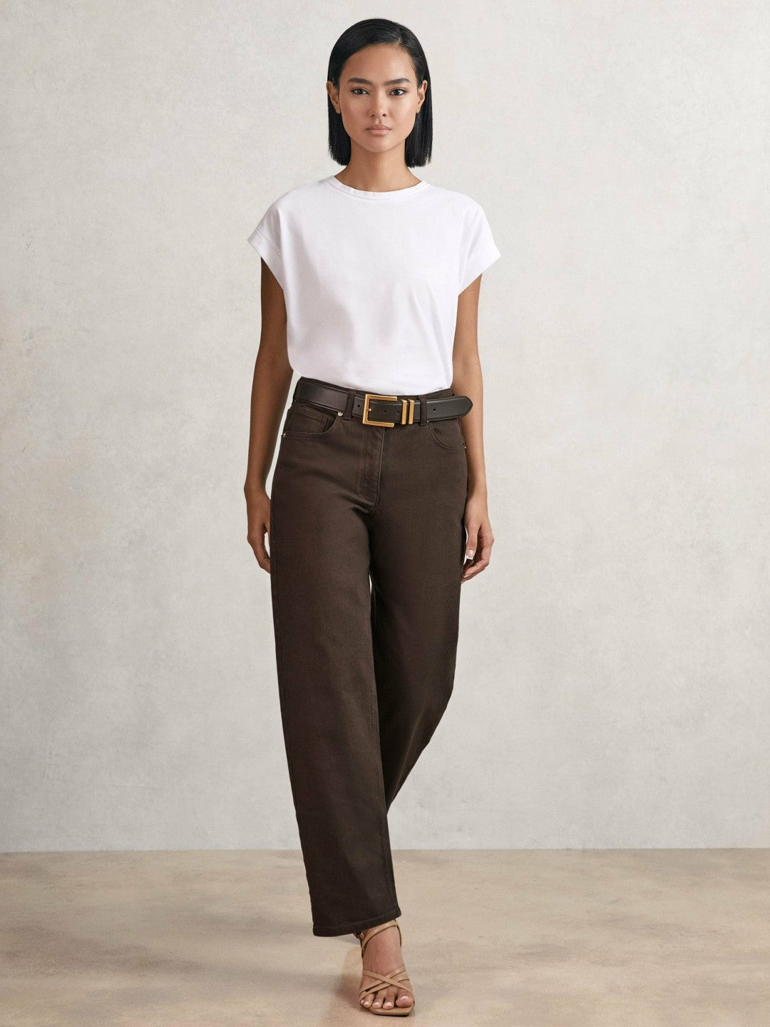 Petite Mid-Rise Straight-Leg Jeans in Chocolate Women | Reiss