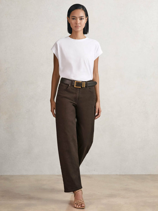 Petite Mid-Rise Straight-Leg Jeans in Chocolate Women | Reiss