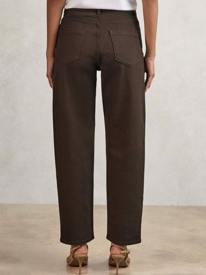 Petite Mid-Rise Straight-Leg Jeans in Chocolate Women | Reiss
