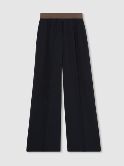 Petite Wide-Leg Elasticated-Waist Trousers in Navy Women | Reiss
