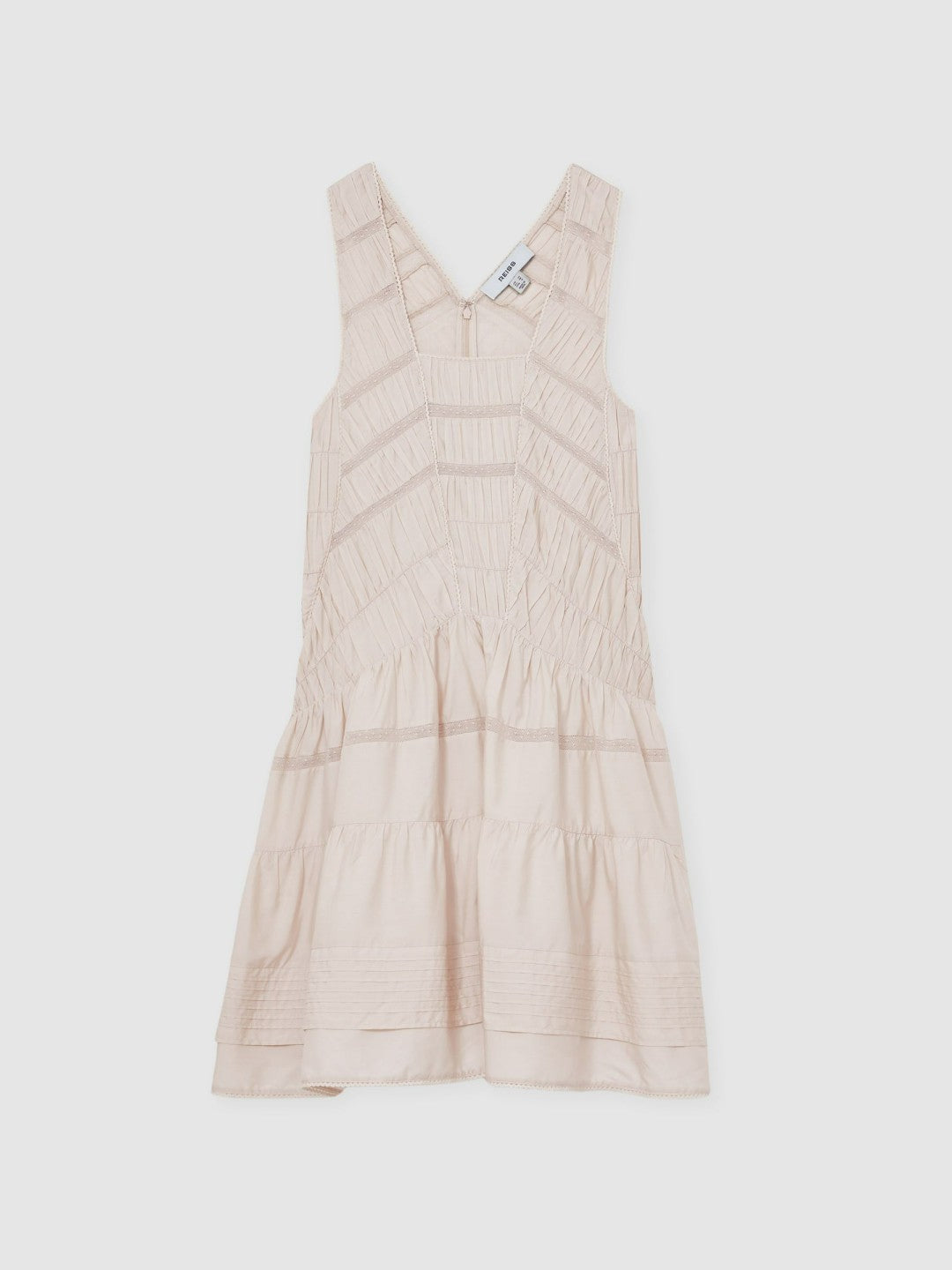 Shirred Ruffle Hem Mini Dress in Neutral Women | Reiss