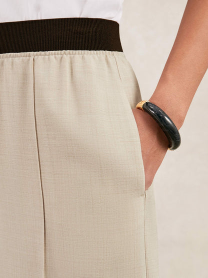 Petite Wide-Leg Elasticated-Waist Trousers in Neutral Women | Reiss