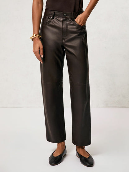 Petite Leather Slim-Leg Trousers in Chocolate Women | Reiss
