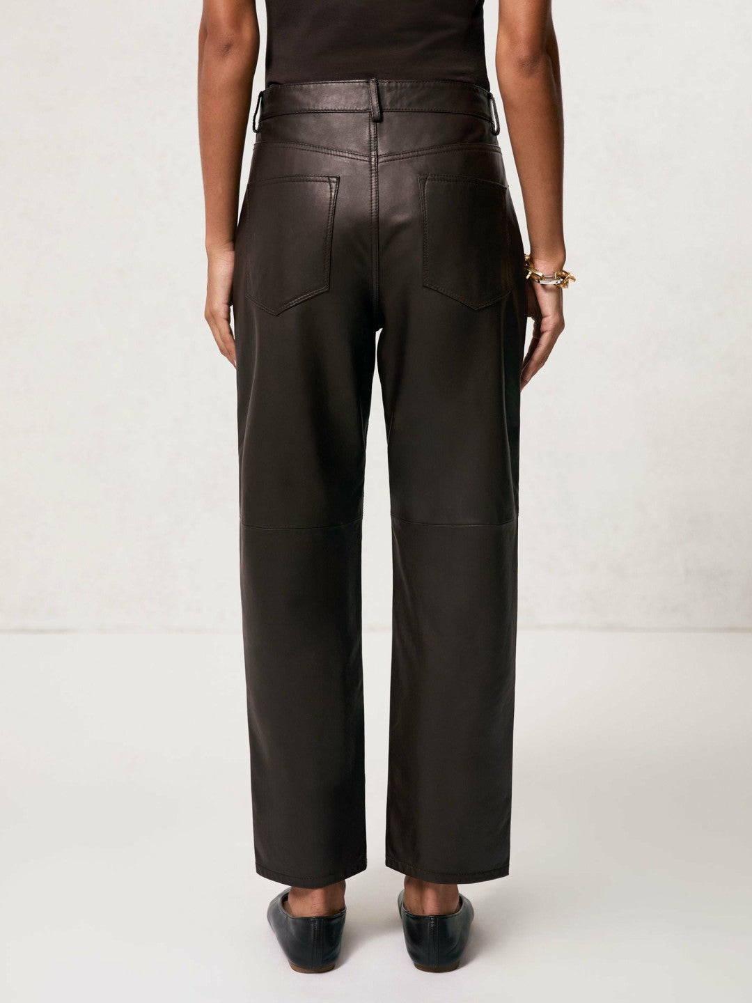 Petite Leather Slim-Leg Trousers in Chocolate Women | Reiss