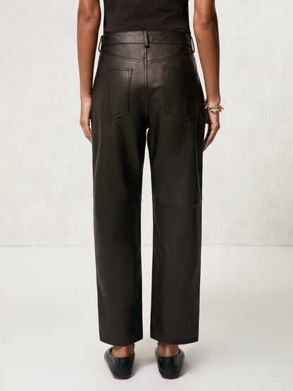 Petite Leather Slim-Leg Trousers in Chocolate Women | Reiss