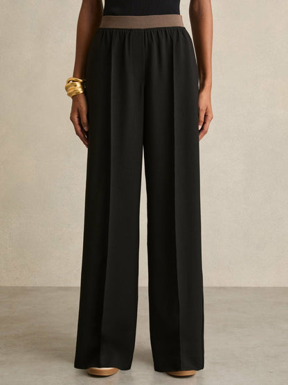 Petite Wide-Leg Elasticated-Waist Trousers in Black Women | Reiss