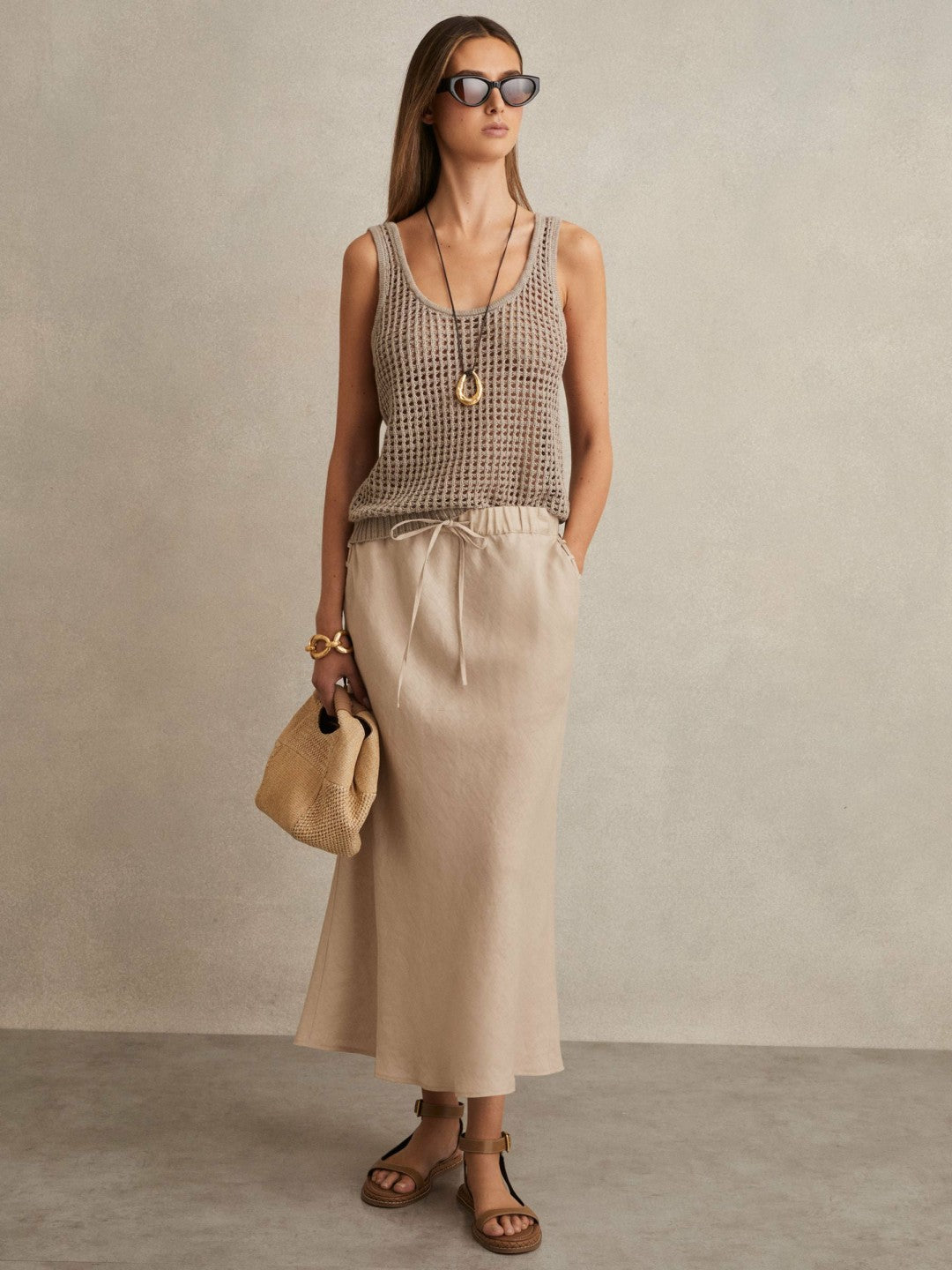 Slip Midi Skirt in Neutral Women | Reiss
