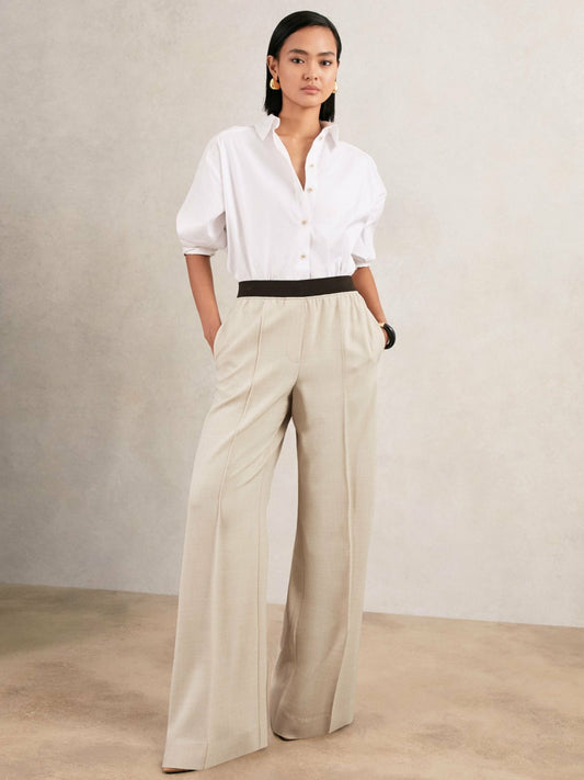 Wide-Leg Elasticated-Waist Trousers in Neutral Women | Reiss