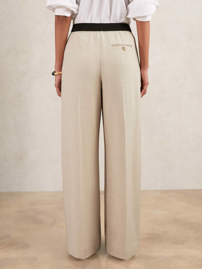 Wide-Leg Elasticated-Waist Trousers in Neutral Women | Reiss
