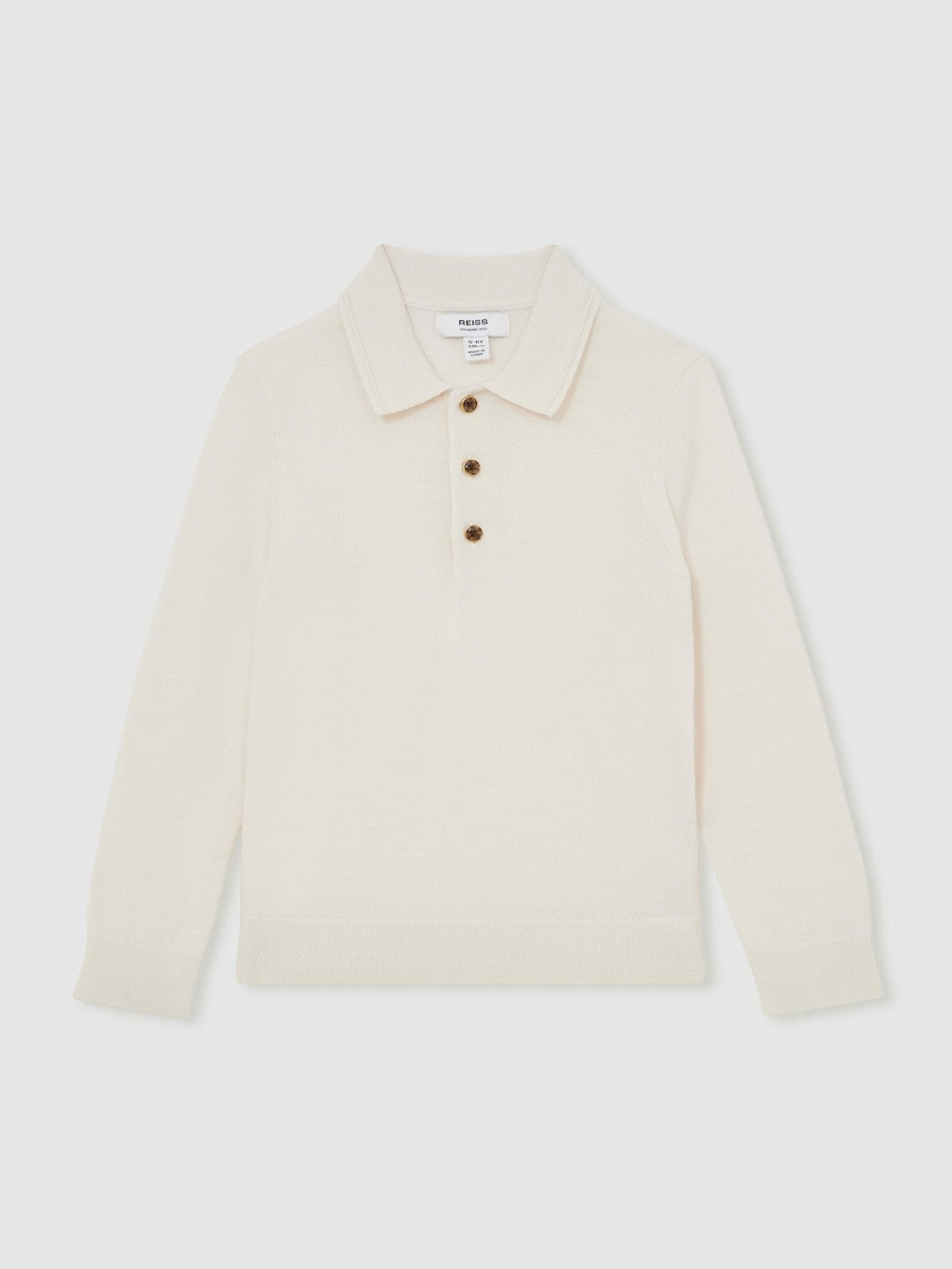 9-13 yrs Merino Wool Long-Sleeve Polo Shirt in Snow Children & Baby | Reiss