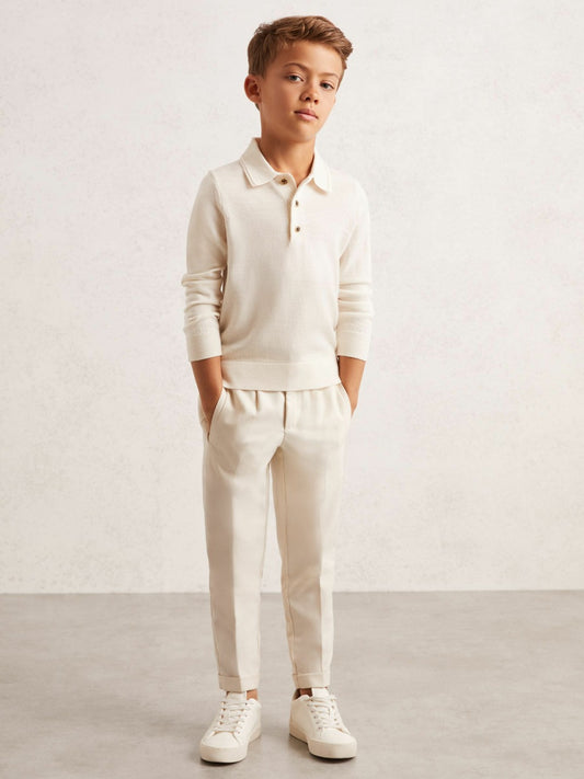 4-9 yrs Merino Wool Long-Sleeve Polo Shirt in Snow Children & Baby | Reiss