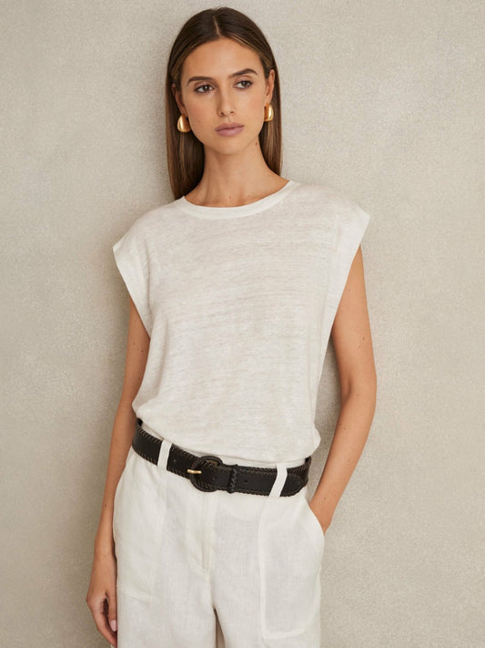 Linen Cap-Sleeve T-Shirt in White Women | Reiss
