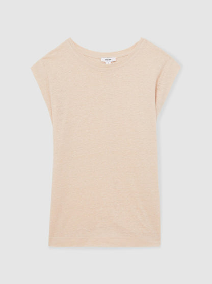 Linen Cap-Sleeve T-Shirt in Peach Women | Reiss