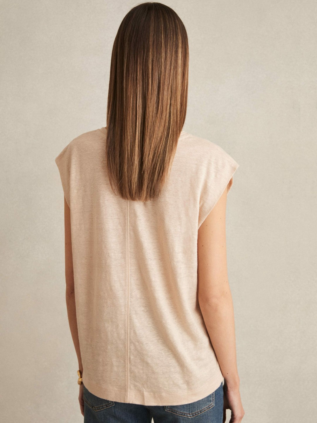 Linen Cap-Sleeve T-Shirt in Peach Women | Reiss