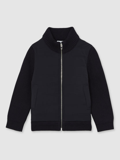 3-9 yrs Hybrid Quilt and Knit Zip Through Jacket in Navy Children & Baby | Reiss