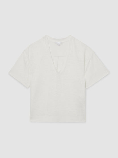 Linen V-Neck T-Shirt in White Women | Reiss