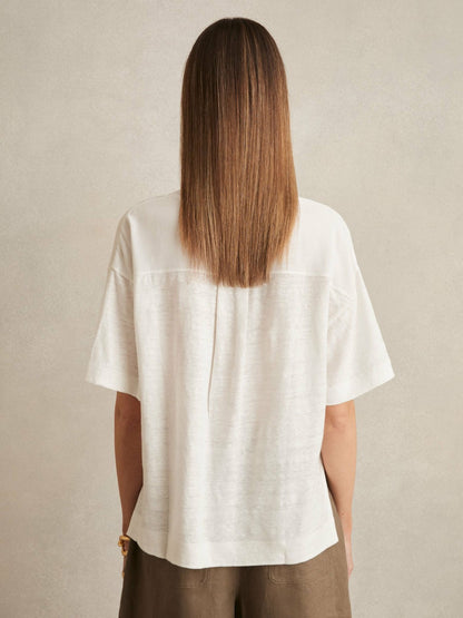 Linen V-Neck T-Shirt in White Women | Reiss