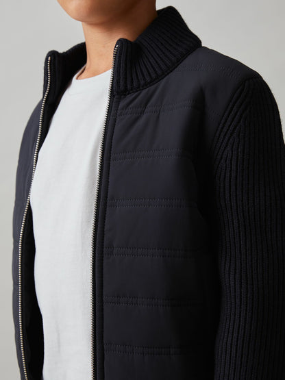9-13 yrs Hybrid Quilt and Knit Zip Through Jacket in Navy Children & Baby | Reiss