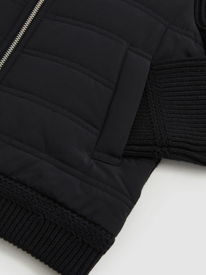9-13 yrs Hybrid Quilt and Knit Zip Through Jacket in Navy Children & Baby | Reiss