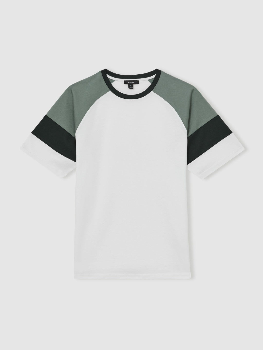 Mercerised-Cotton Colourblock T-Shirt in White/Sage Men | Reiss