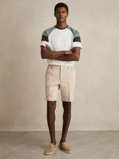 Mercerised-Cotton Colourblock T-Shirt in White/Sage Men | Reiss
