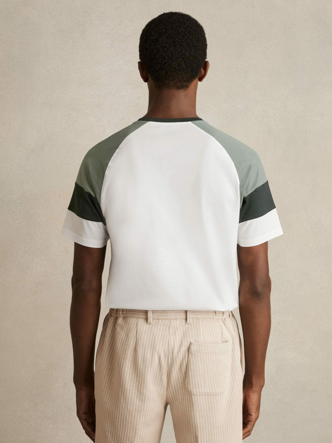 Mercerised-Cotton Colourblock T-Shirt in White/Sage Men | Reiss