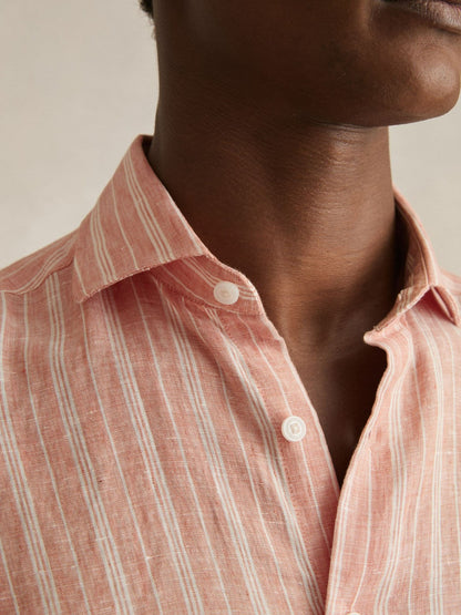 Linen Striped Long Sleeve Shirt in Pink Rose/White Bengal Stripe Men | Reiss