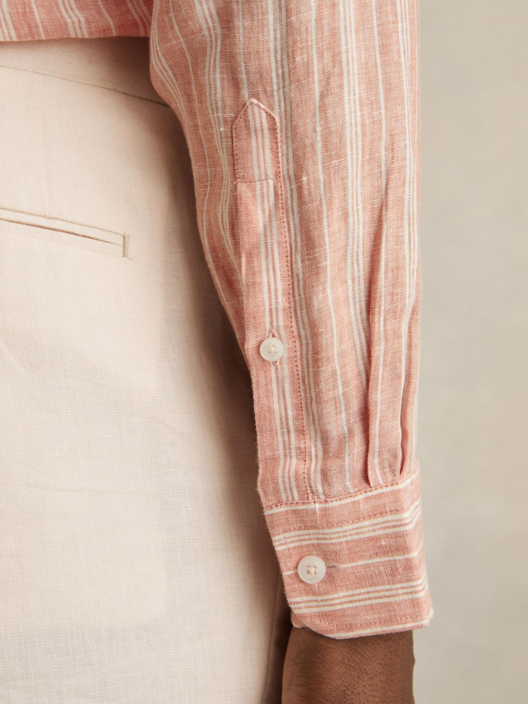 Linen Striped Long Sleeve Shirt in Pink Rose/White Bengal Stripe Men | Reiss