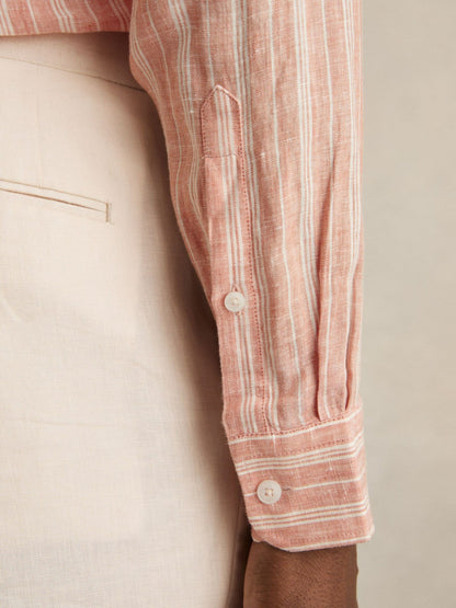 Linen Striped Long Sleeve Shirt in Pink Rose/White Bengal Stripe Men | Reiss