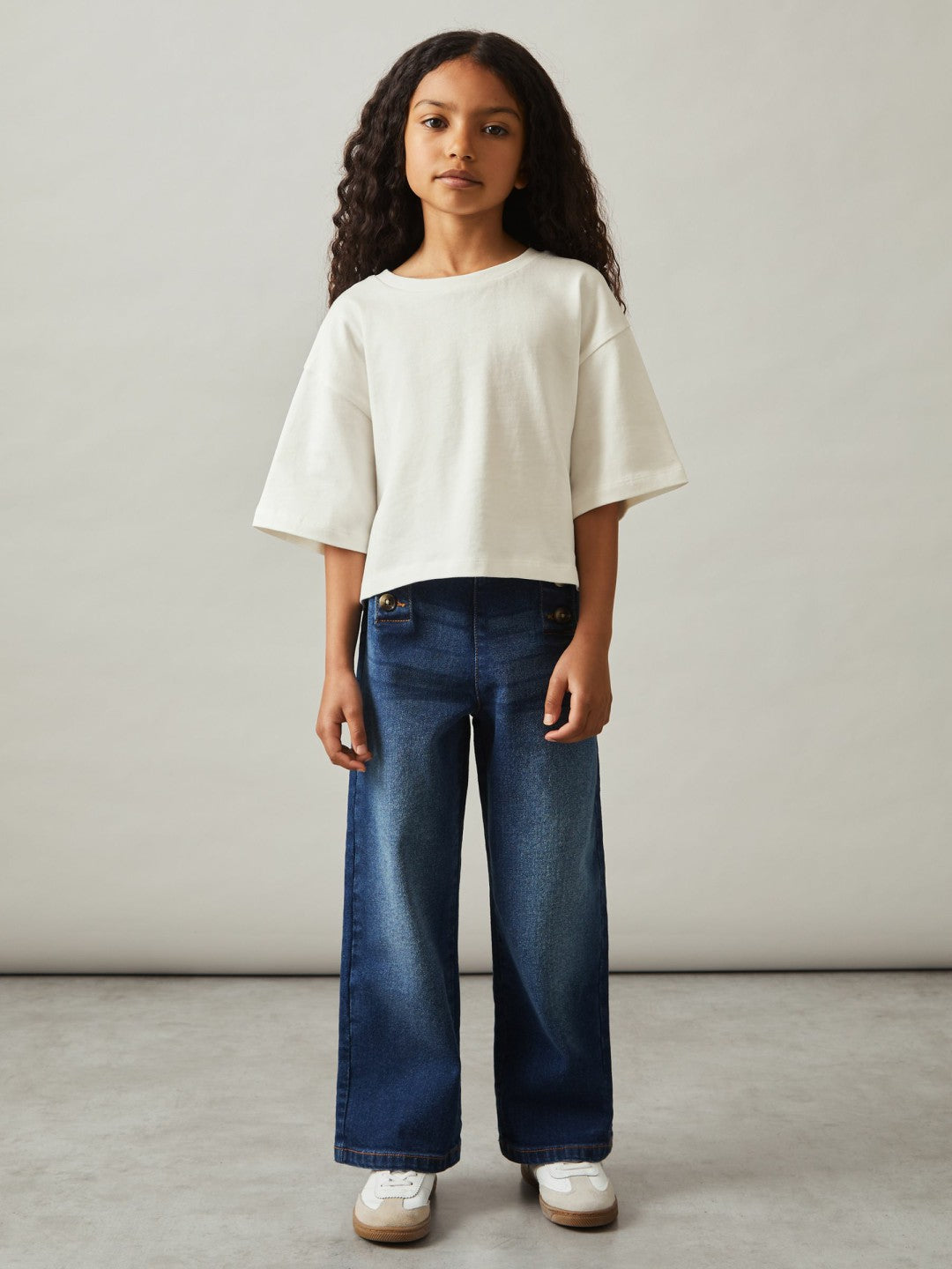 9-13 yrs Oversize Cotton Cropped T-Shirt in Ivory Children & Baby | Reiss