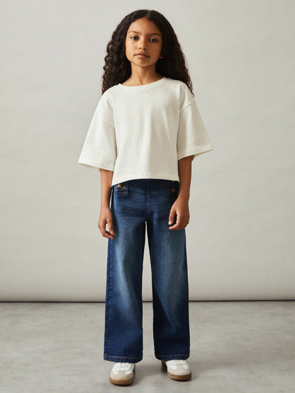 4-9 yrs Oversize Cotton Cropped T-Shirt in Ivory Children & Baby | Reiss