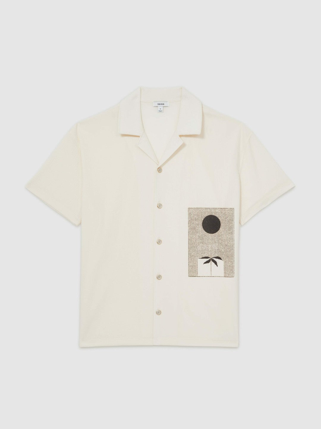 Graphic Print Cuban-Collar Shirt in White Men | Reiss
