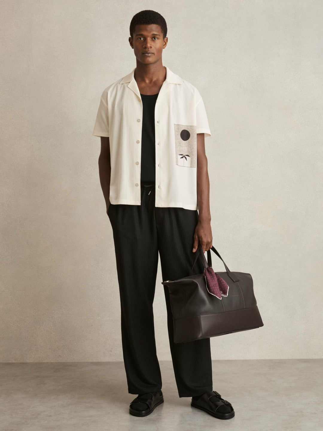 Graphic Print Cuban-Collar Shirt in White Men | Reiss