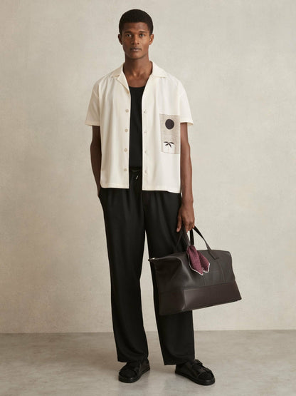Graphic Print Cuban-Collar Shirt in White Men | Reiss