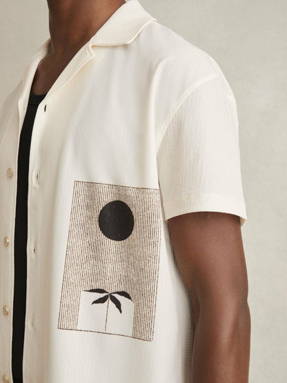 Graphic Print Cuban-Collar Shirt in White Men | Reiss