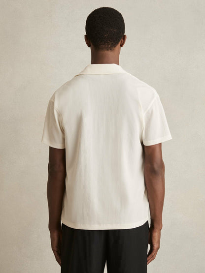 Graphic Print Cuban-Collar Shirt in White Men | Reiss